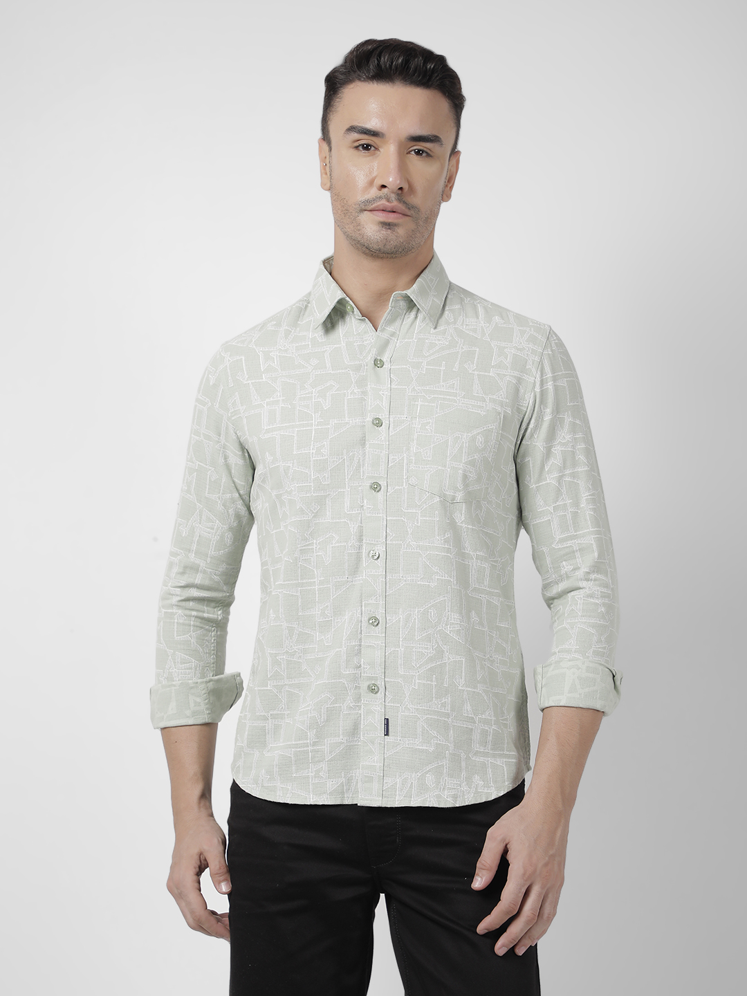 Numero Uno Men Abstract Green Shirt